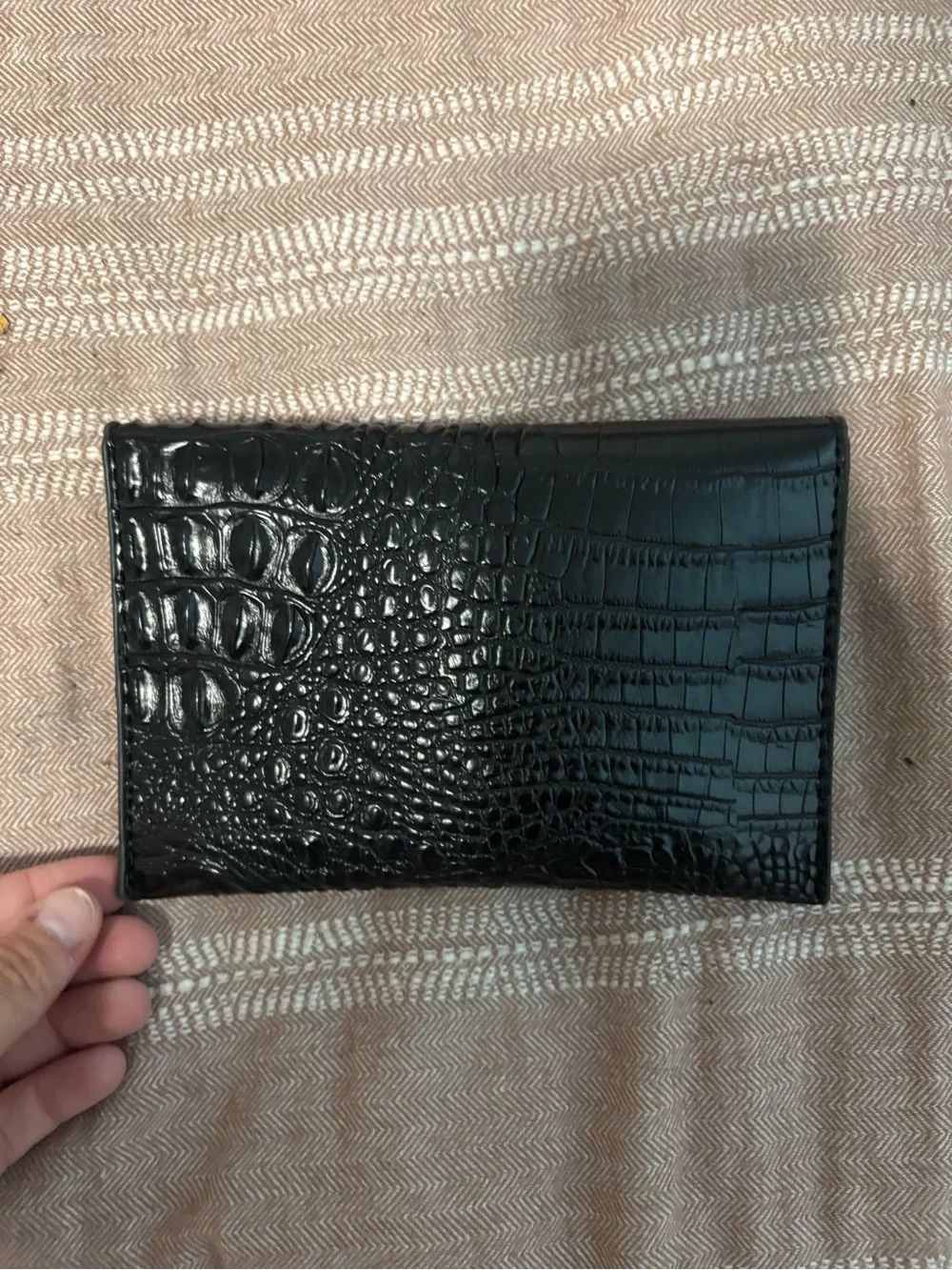 Black Croc-Embossed Envelope Clutch - Unbranded